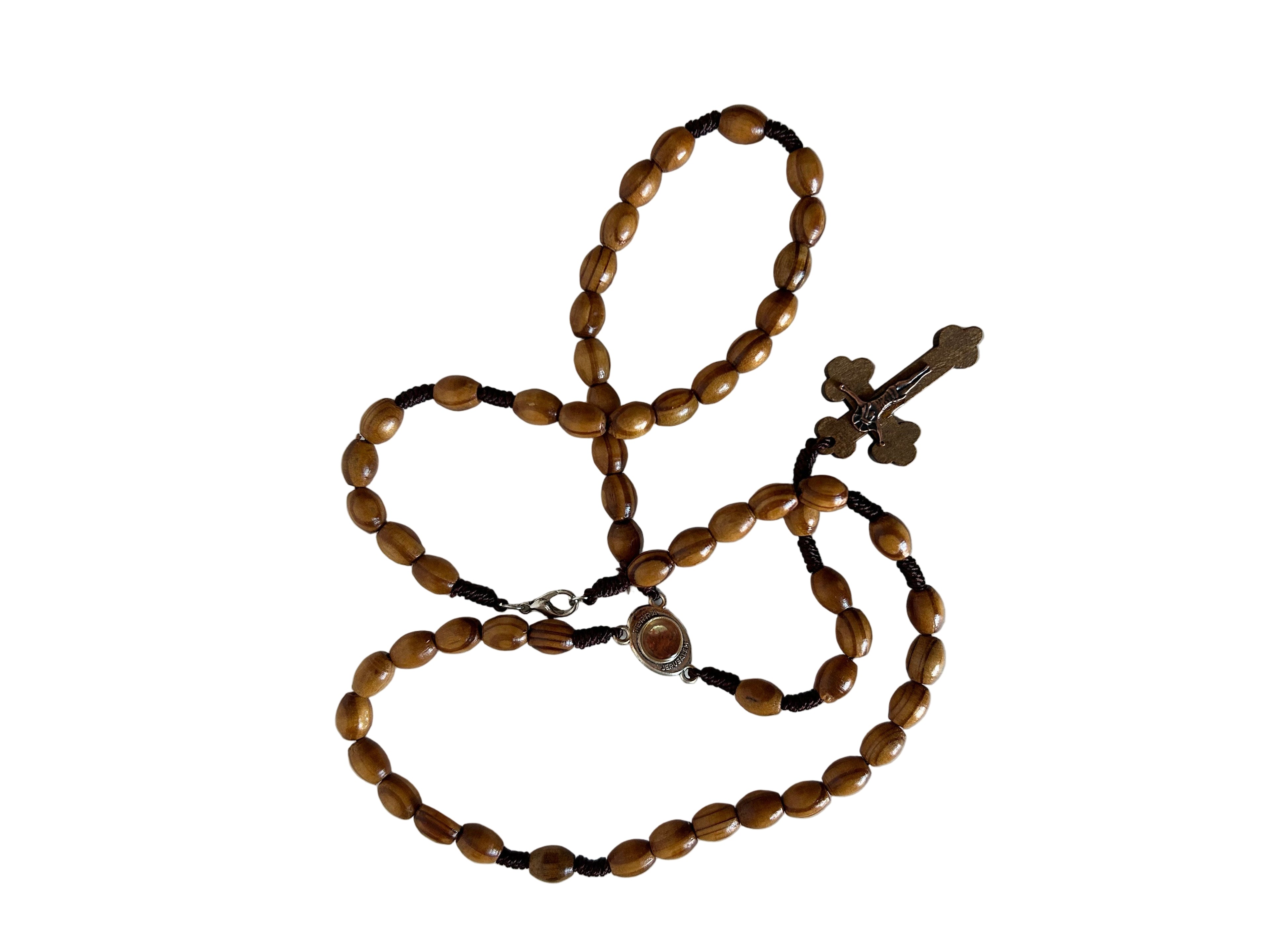 Olive Wood Rosary with Jerusalem Cross