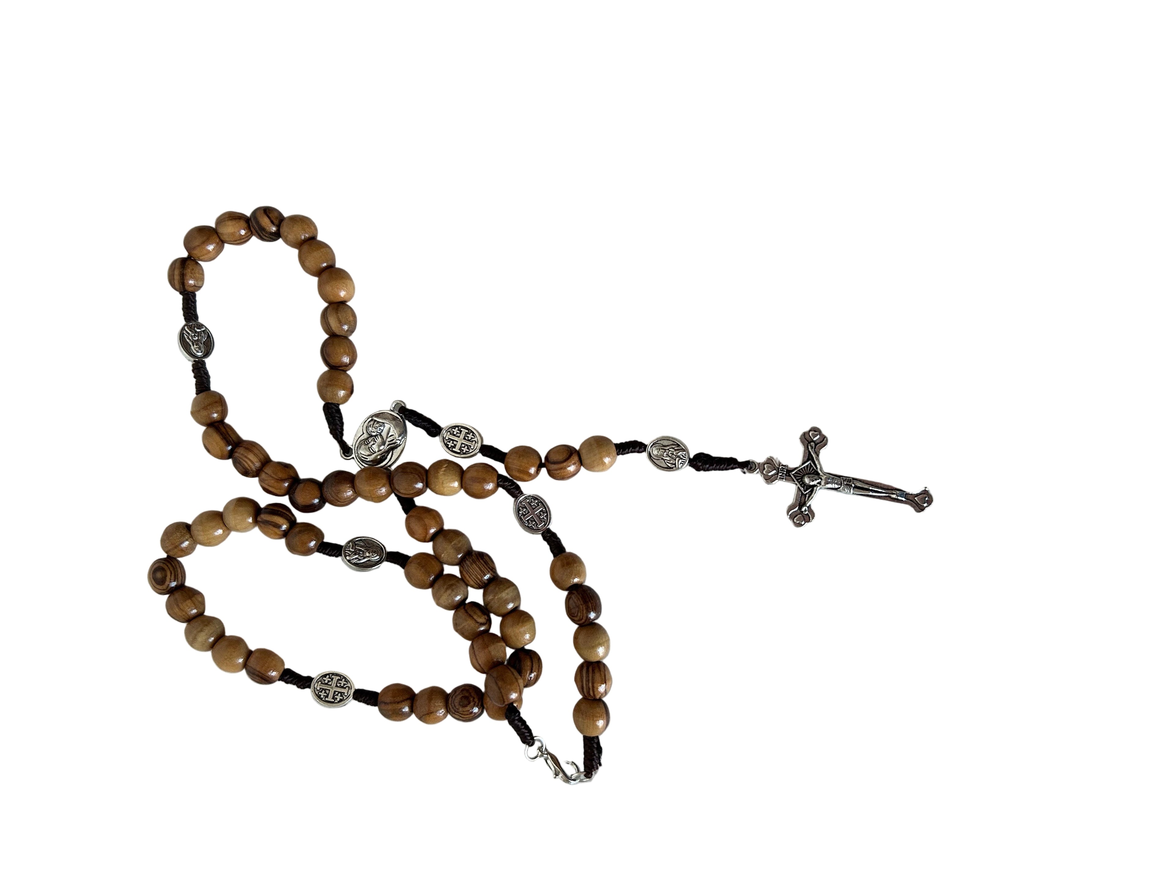Olive Wood Rosary with Metal Crucifix and Saint Medals