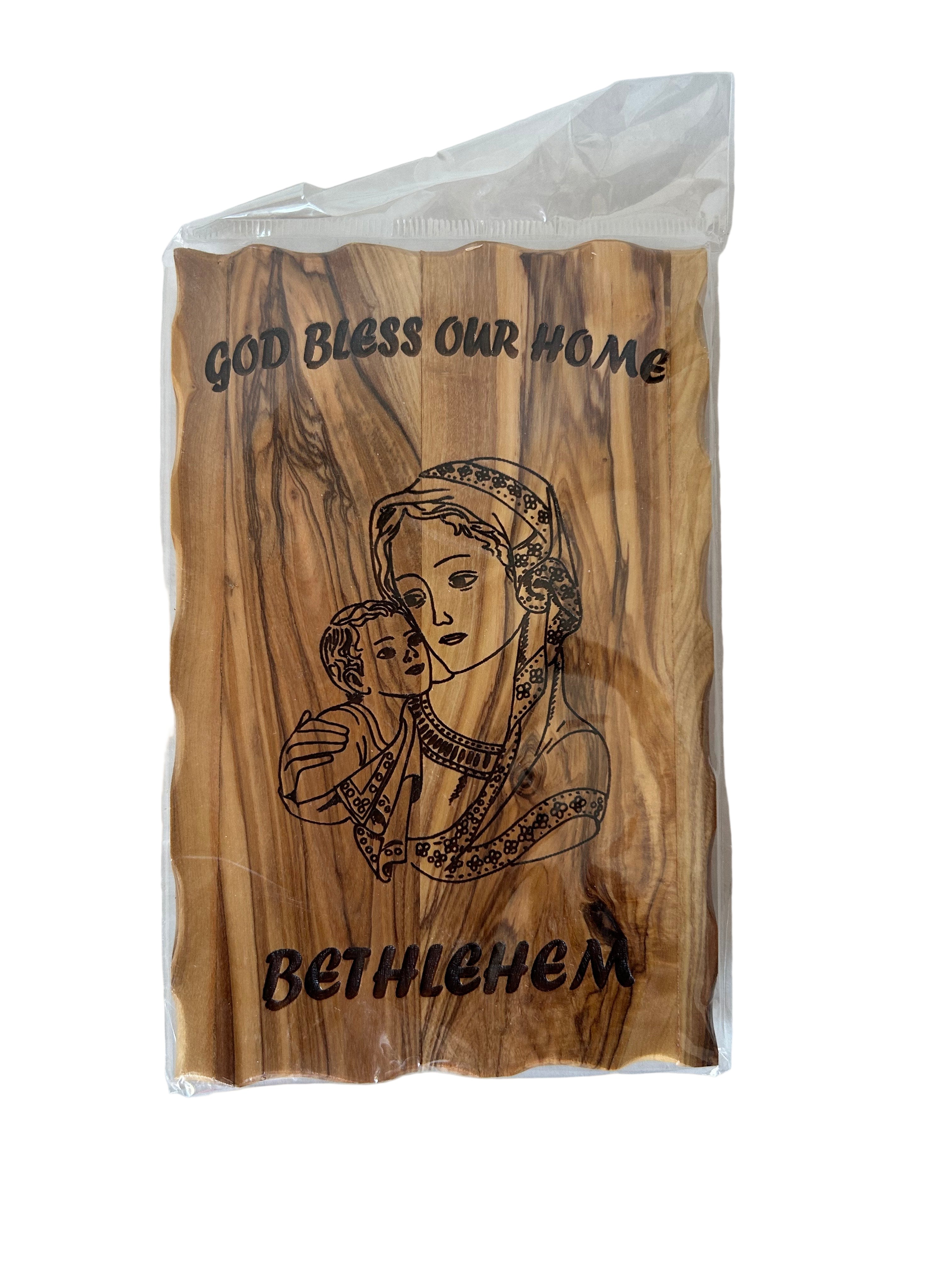 Olive Wood Plaque – "God Bless Our Home" from Bethlehem