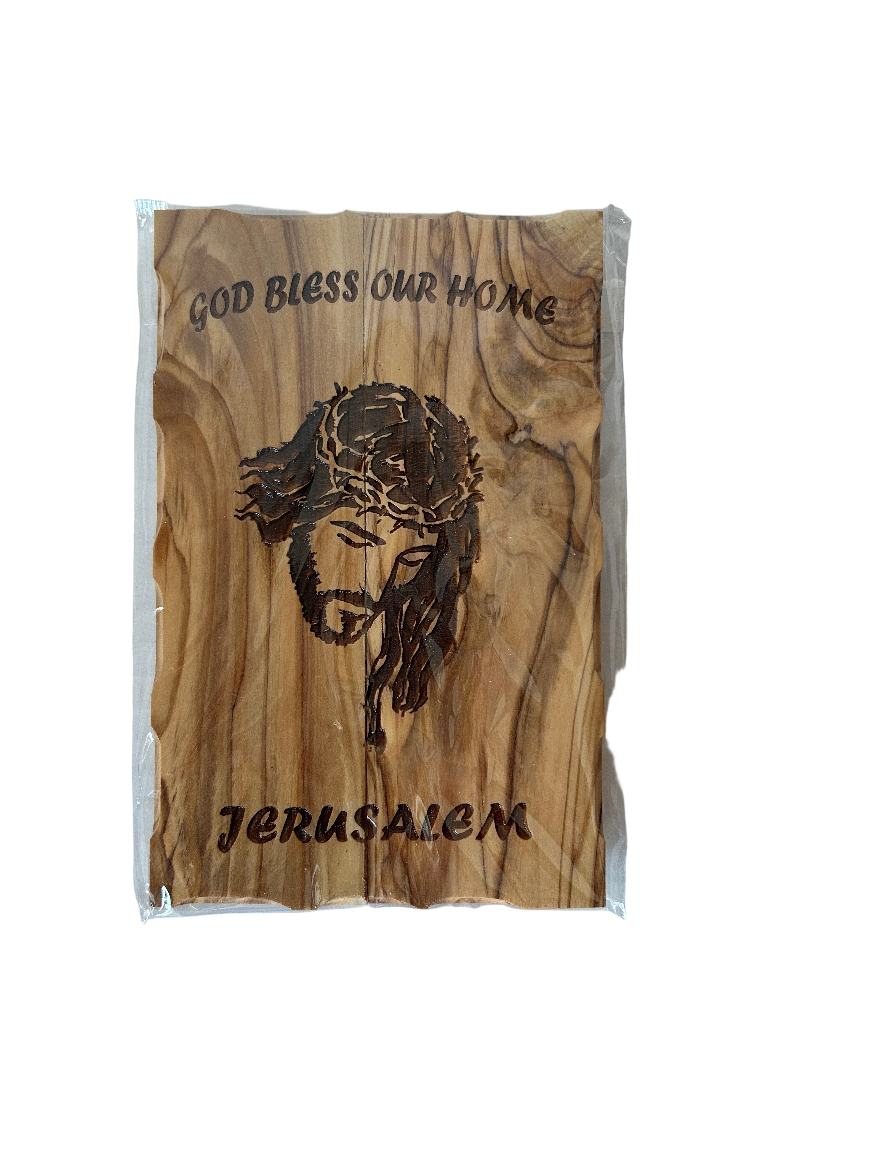 Olive Wood Plaque – "God Bless Our Home" from Jerusalem