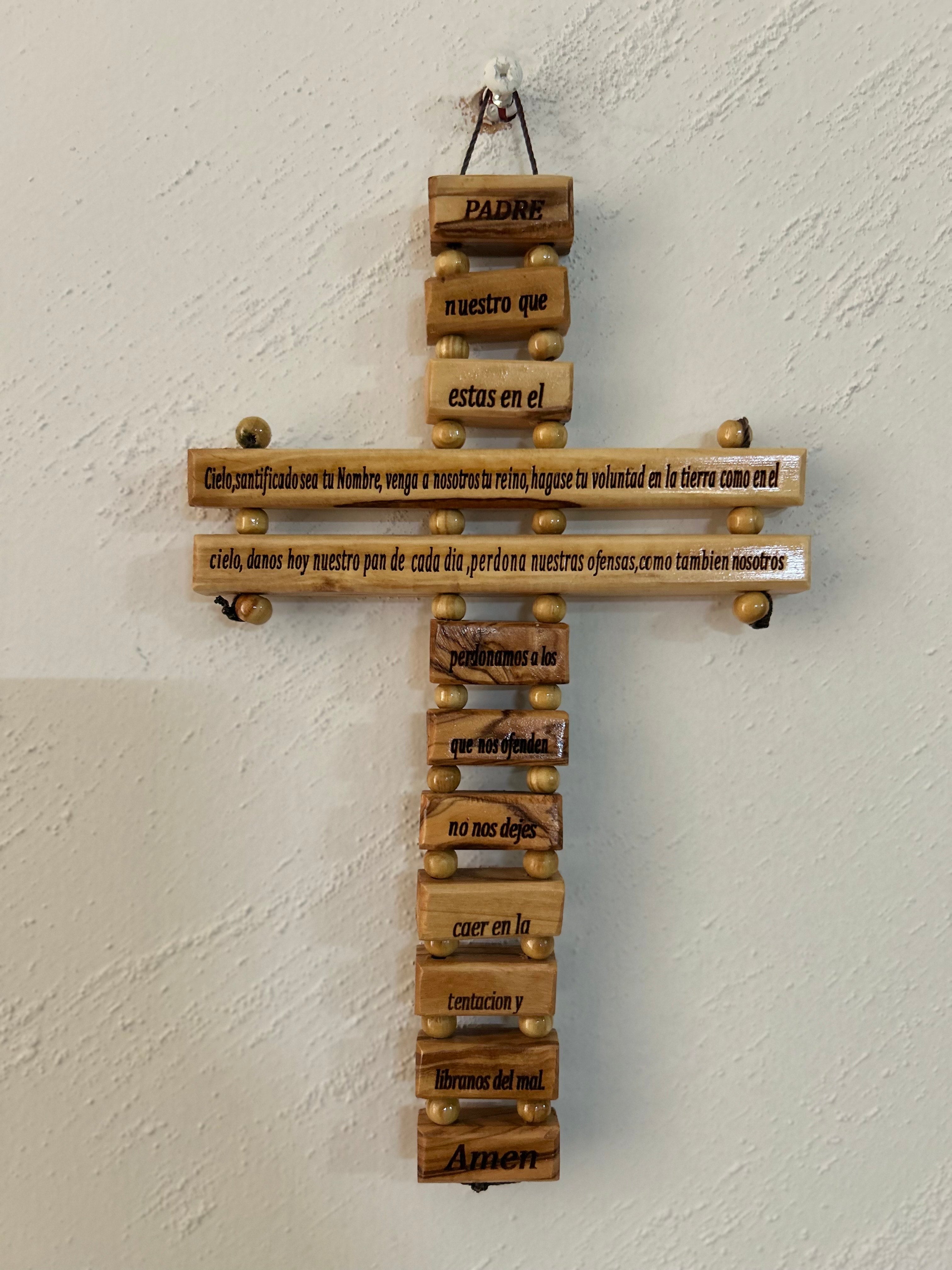 Wooden Cross with the Lord’s Prayer in Spanish (Medium)
