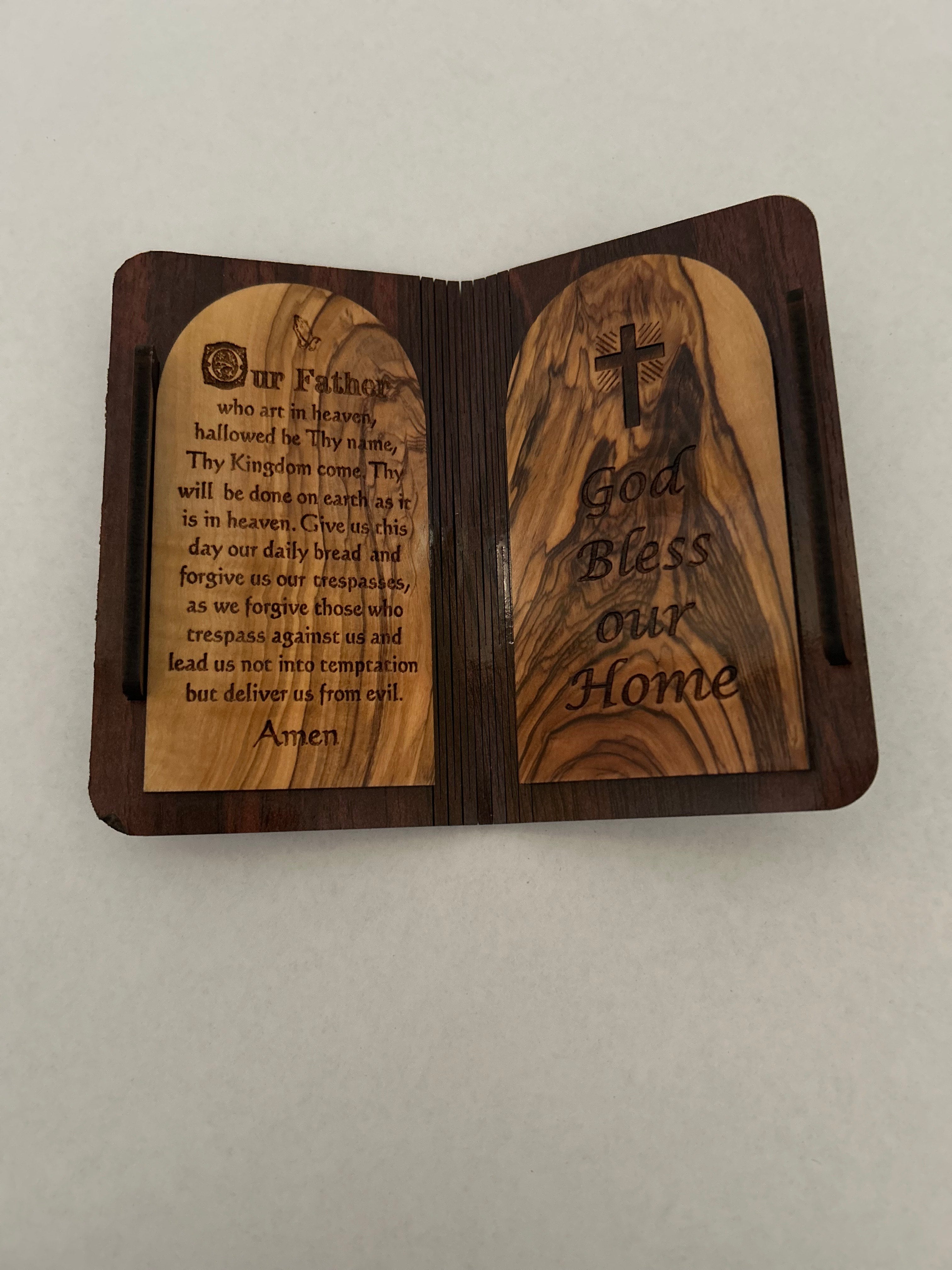 Wooden Christian Prayer Plaque with "Our Father" and Blessing Message