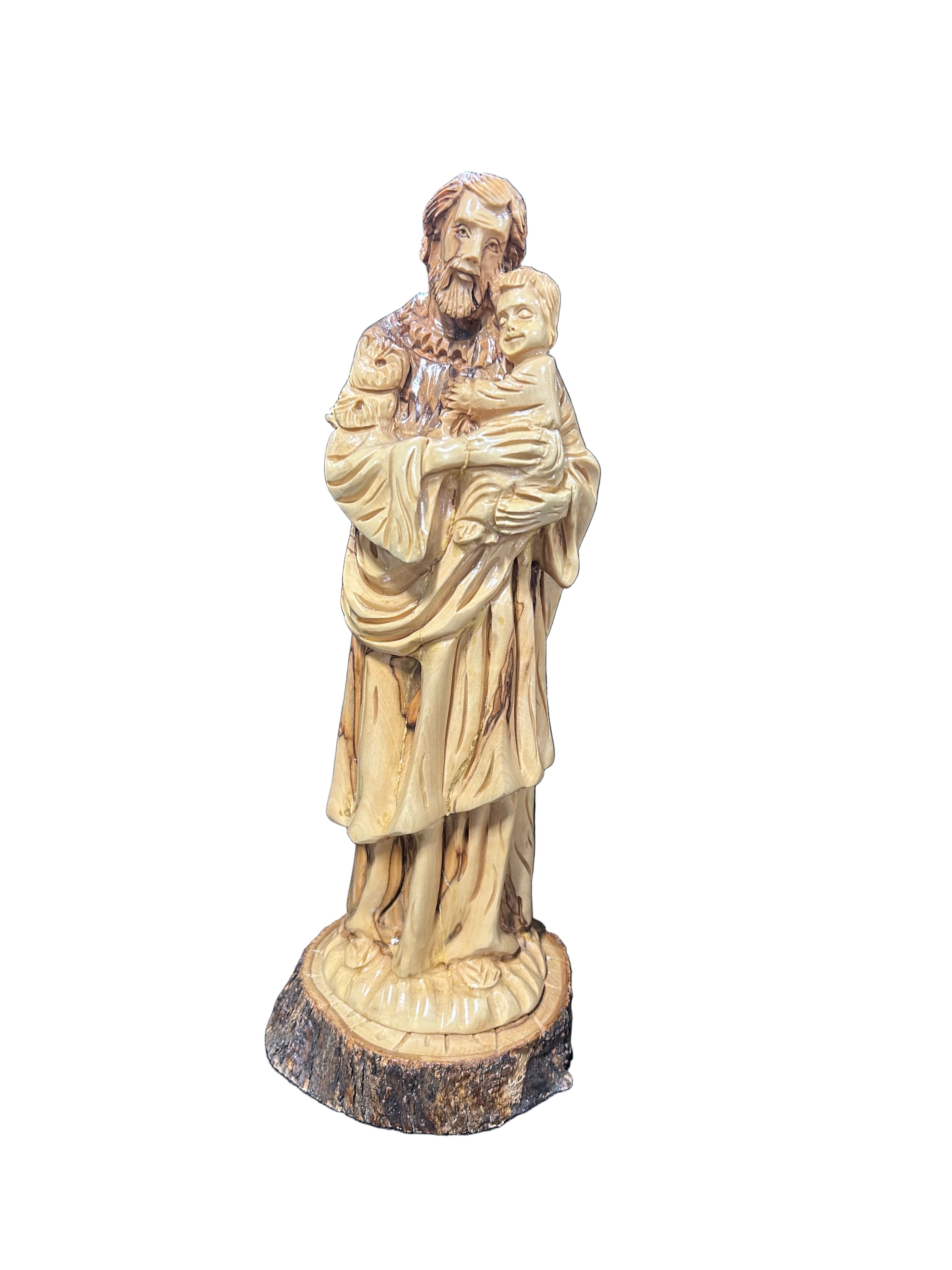 Wooden Statue of Saint Joseph Holding Baby Jesus (Large)