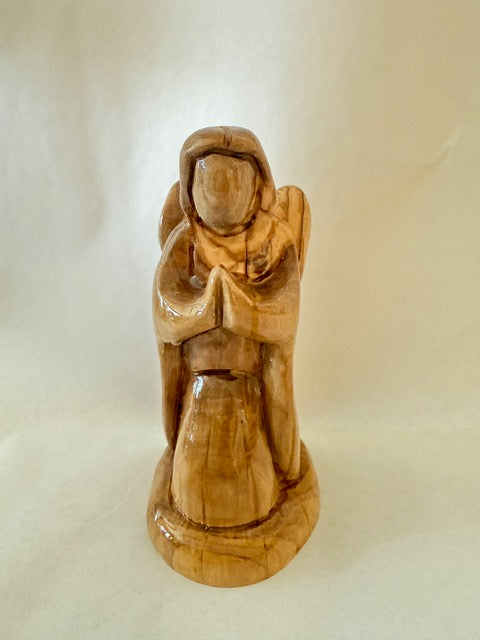 Olive Wood Angel Figurine in Prayer – Handcrafted from the Holy Land