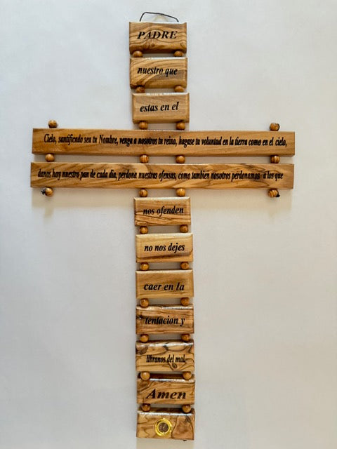 Wall Cross – Olive Wood with Spanish “Our Father” Prayer (Large)